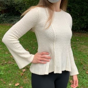 Ann Taylor White Wool Sweater with Bell Sleeves XS
